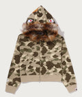 A BATHING APE Ladies' COLOR CAMO FUR SHARK CROPPED ZIP HOODIE