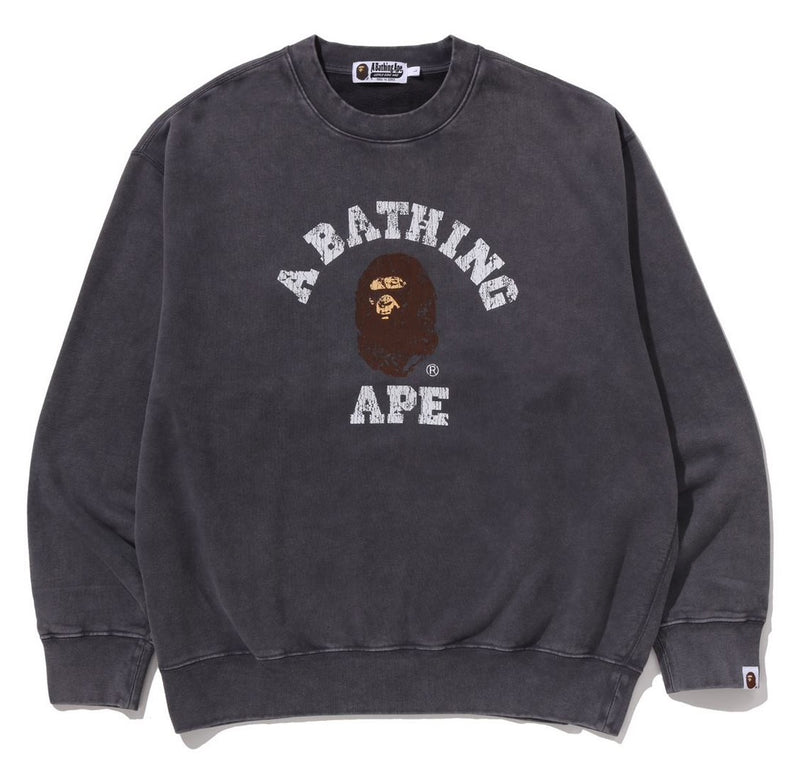 A BATHING APE GARMENT DYE COLLEGE RELAXED FIT CREWNECK SWEAT SHIRT