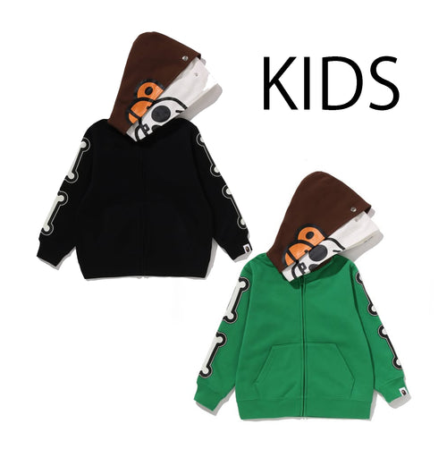 A BATHING APE BAPE KIDS BABY MILO SKULL ZIP DOUBLE HOODIE