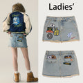 A BATHING APE Ladies' MULTI LOGO DENIM SKIRT