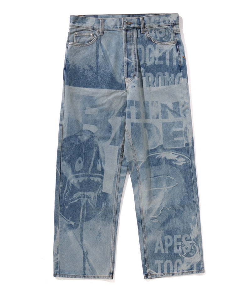 A BATHING APE OVERALL LASERED RELAXED FIT 13OZ DENIM PANTS
