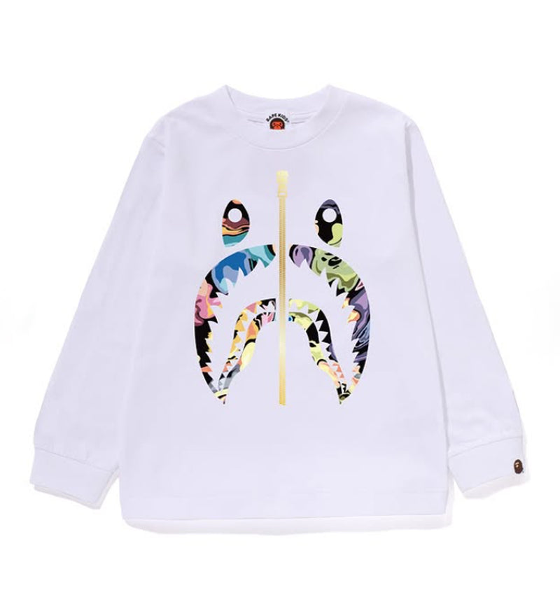 A BATHING APE BAPE KIDS ART CAMO SHARK L/S TEE