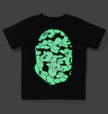 A BATHING APE BAPE KIDS GLOW IN THE DARK CAMO NIG APE HEAD TEE