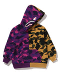 A BATHING APE BAPE KIDS SPLIT CAMO SHARK RELAXED FIT PULLOVER HOODIE