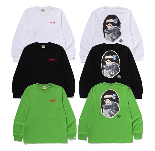 A BATHING APE MOON APE HEAD OLD PHOTO L/S TEE