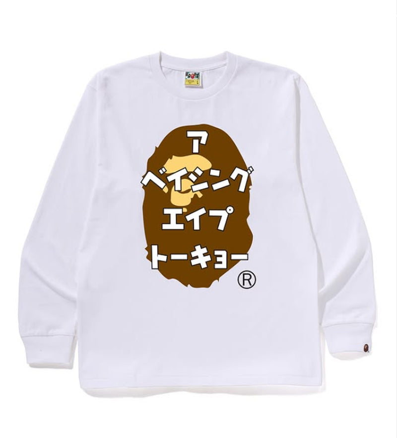 A BATHING APE APE HEAD KATAKANA L/S TEE