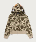 A BATHING APE Ladies' COLOR CAMO FUR SHARK CROPPED ZIP HOODIE
