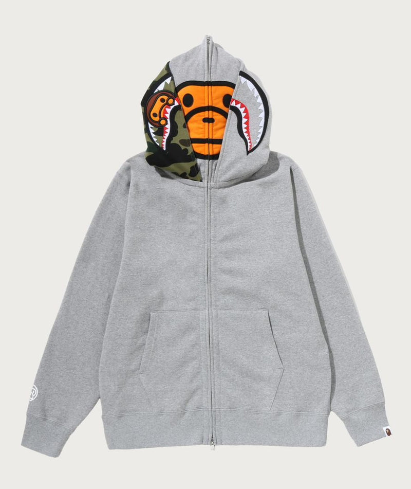A BATHING APE 1ST CAMO MILO SHARK FULL ZIP DOUBLE HOODIE