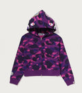 A BATHING APE Ladies' COLOR CAMO FUR SHARK CROPPED ZIP HOODIE