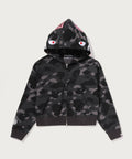 A BATHING APE Ladies' COLOR CAMO FUR SHARK CROPPED ZIP HOODIE