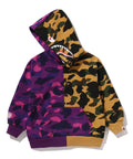 A BATHING APE BAPE KIDS SPLIT CAMO SHARK RELAXED FIT PULLOVER HOODIE