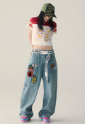 A BATHING APE Ladies' MULTI LOGO WIDE DENIM PANTS