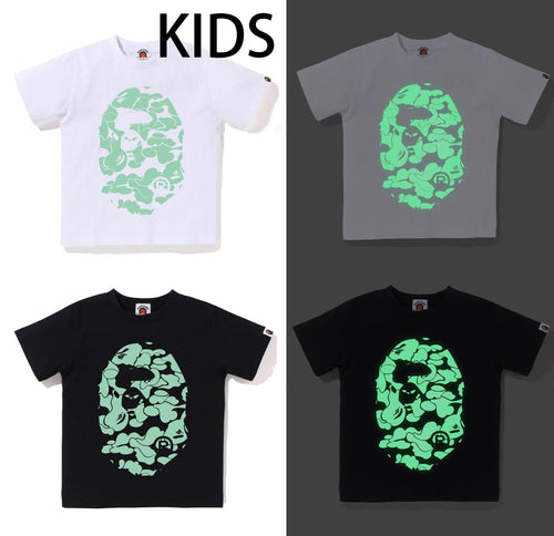 A BATHING APE BAPE KIDS GLOW IN THE DARK CAMO NIG APE HEAD TEE