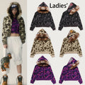A BATHING APE Ladies' COLOR CAMO FUR SHARK CROPPED ZIP HOODIE