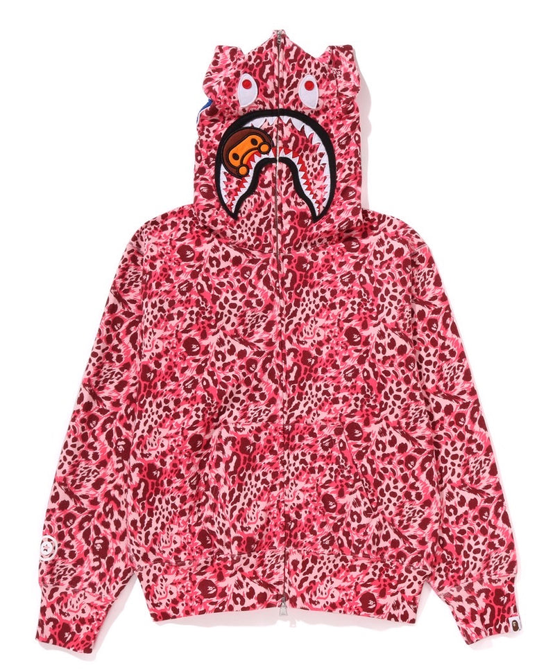 A BATHING APE Ladies' WILD LEOPARD PATTERN MILO SHARK FULL ZIP HOODIE