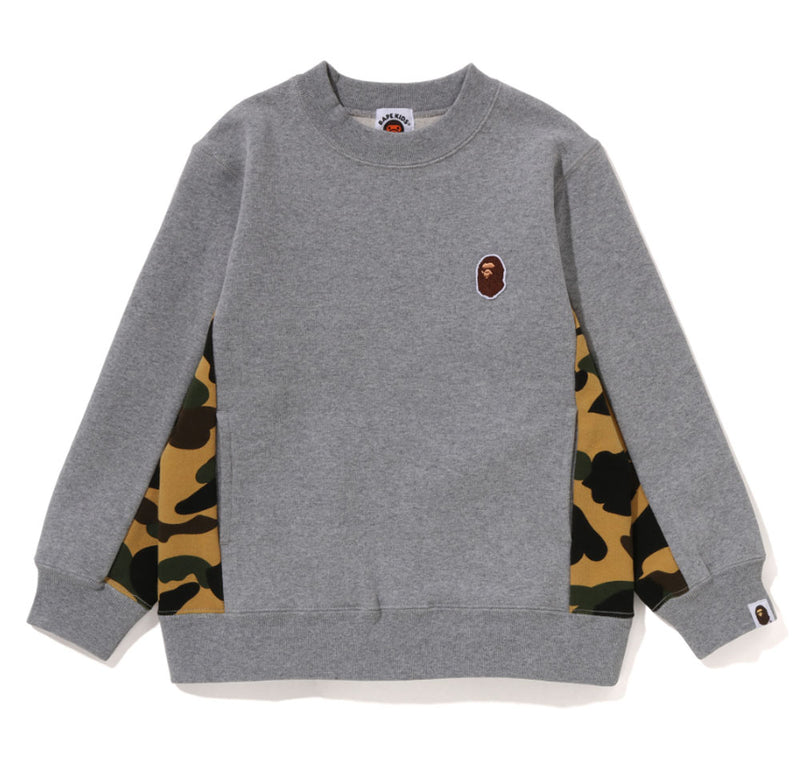 A BATHING APE BAPE KIDS 1ST CAMO PANEL APE HEAD ONE POINT CREWNECK