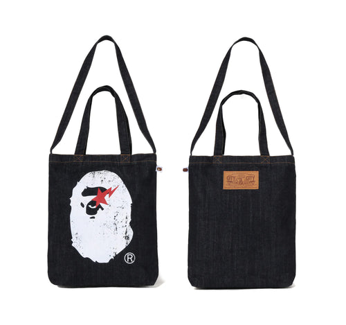 A BATHING APE JAPAN DENIM COLLECTION APE HEAD DENIM 2WAY TOTE BAG