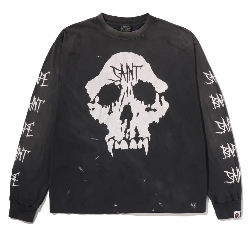A BATHING APE BAPE x SAINT MXXXXXX SKULL L/S TEE