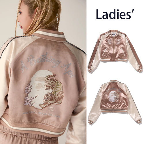 A BATHING APE Ladies' MULTI LOGO CROPPED SOUVENIR JACKET