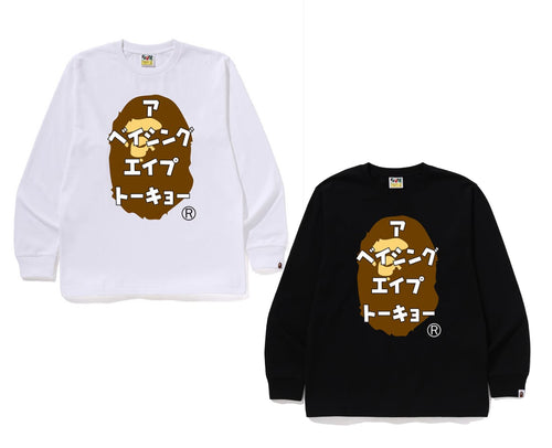 A BATHING APE APE HEAD KATAKANA L/S TEE