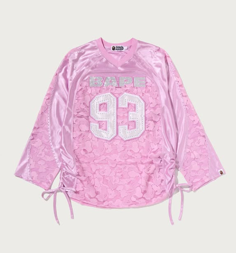 A BATHING APE Ladies' SOLID CAMO LACE FOOTBALL OVERSIZE L/S TEE