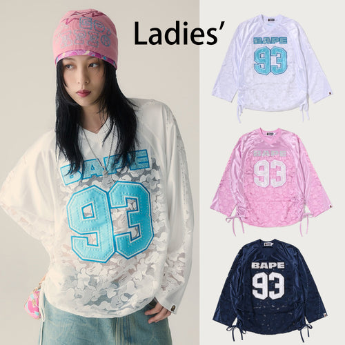 A BATHING APE Ladies' SOLID CAMO LACE FOOTBALL OVERSIZE L/S TEE