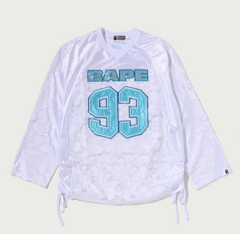 A BATHING APE Ladies' SOLID CAMO LACE FOOTBALL OVERSIZE L/S TEE