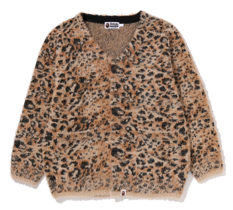 A BATHING APE WILD LEOPARD PATTERN SHAGGY CARDIGAN