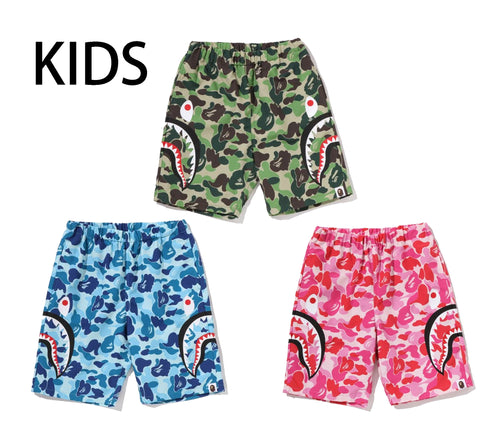 A BATHING APE BAPE KIDS ABC CAMO SIDE SHARK BEACH SHORTS