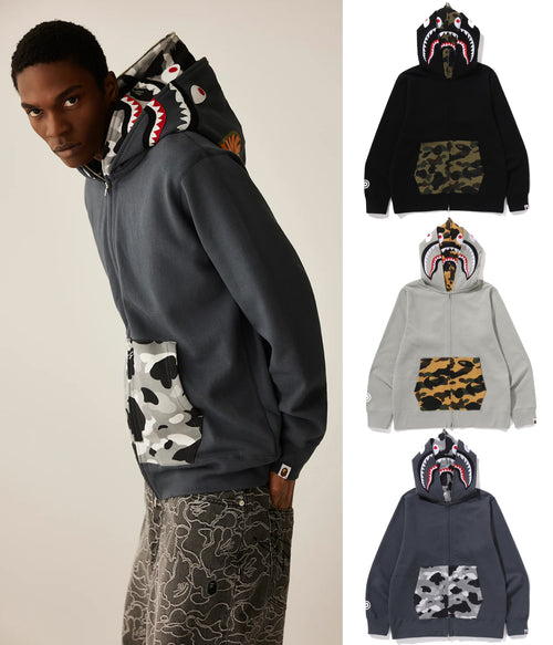 A BATHING APE 1ST CAMO SHARK FULL ZIP DOUBLE HOODIE