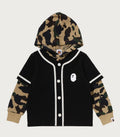 A BATHING APE BAPE KIDS 1ST CAMO BASEBALL LAYERED PULLOVER HOODIE