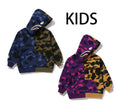 A BATHING APE BAPE KIDS SPLIT CAMO SHARK RELAXED FIT PULLOVER HOODIE