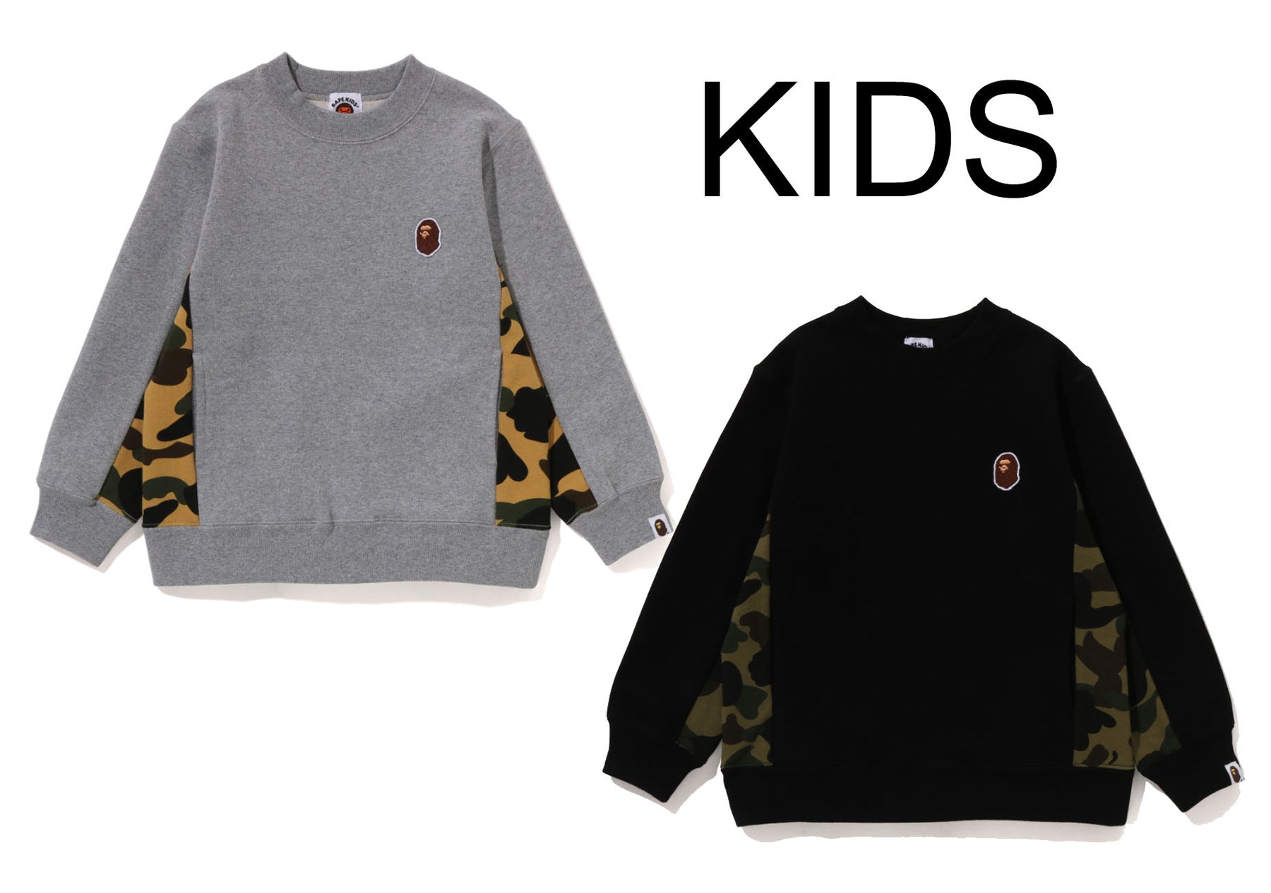 A BATHING APE BAPE KIDS 1ST CAMO PANEL APE HEAD ONE POINT CREWNECK