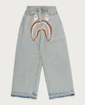 A BATHING APE Ladies' SHARK EMBROIDERY SUPER WIDE DENIM PANTS