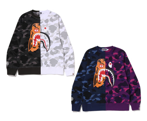 A BATHING APE COLOR CAMO TIGER SHARK CREWNECK SWEAT SHIRT