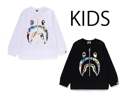 A BATHING APE BAPE KIDS ART CAMO SHARK L/S TEE