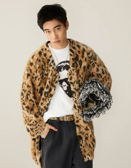 A BATHING APE WILD LEOPARD PATTERN SHAGGY CARDIGAN