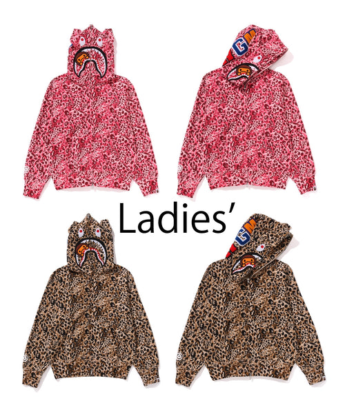 A BATHING APE Ladies' WILD LEOPARD PATTERN MILO SHARK FULL ZIP HOODIE