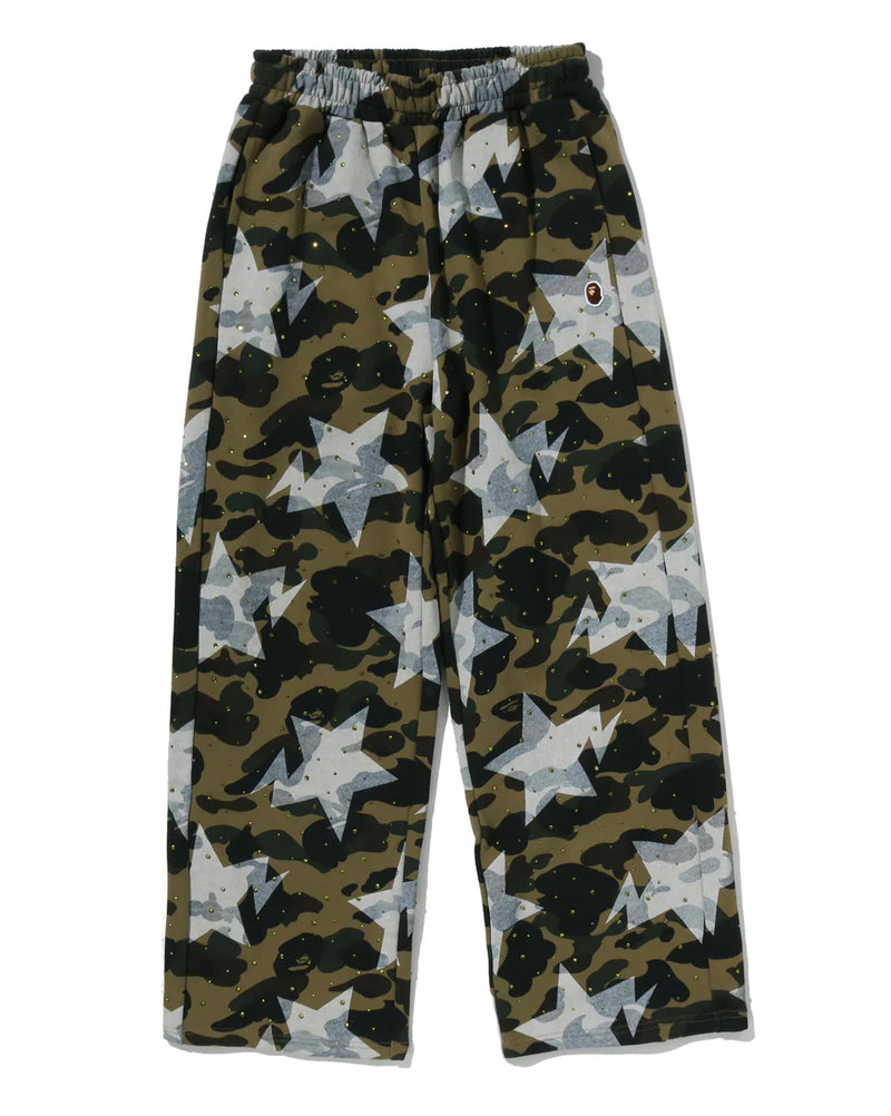 A BATHING APE Ladies' STA OVER PRINT 1ST CAMO CRYSTAL STONE SWEAT PANTS