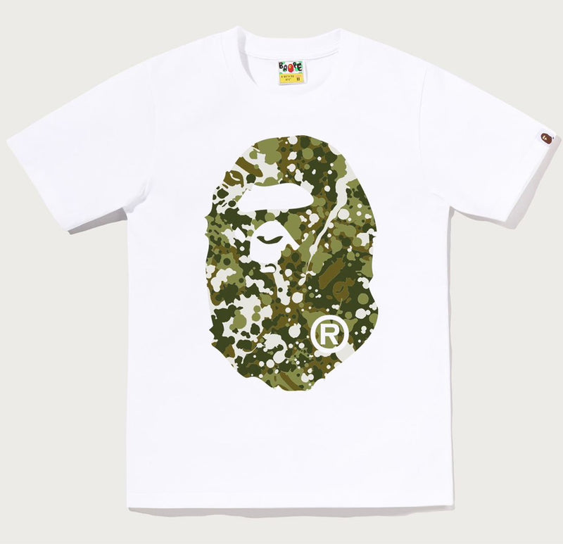 A BATHING APE Ladies' SPLASH CAMO BIG APE HEAD TEE