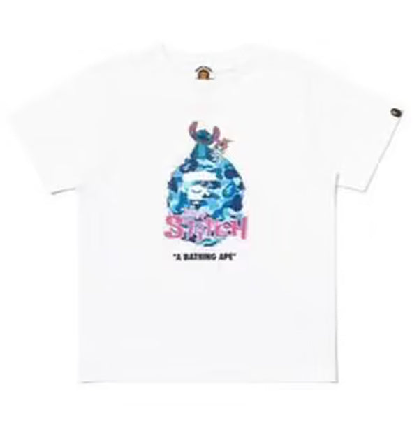 A BATHING APE BAPE KIDS BAPE x DISNEY STITCH ABC CAMO BIG APE HEAD TEE