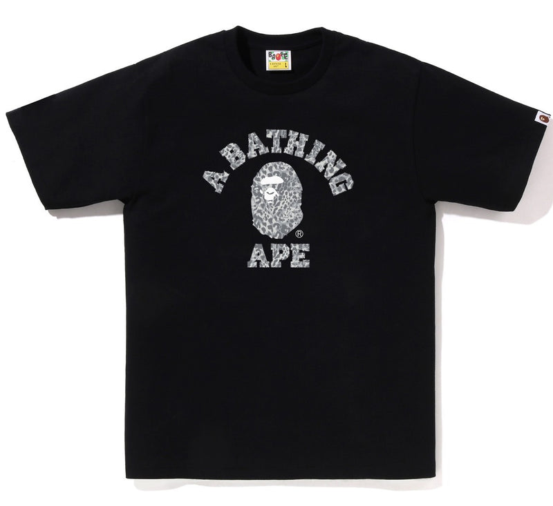 A BATHING APE WILD LEOPARD PATTERN COLLEGE TEE