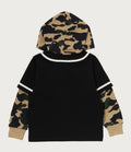 A BATHING APE BAPE KIDS 1ST CAMO BASEBALL LAYERED PULLOVER HOODIE
