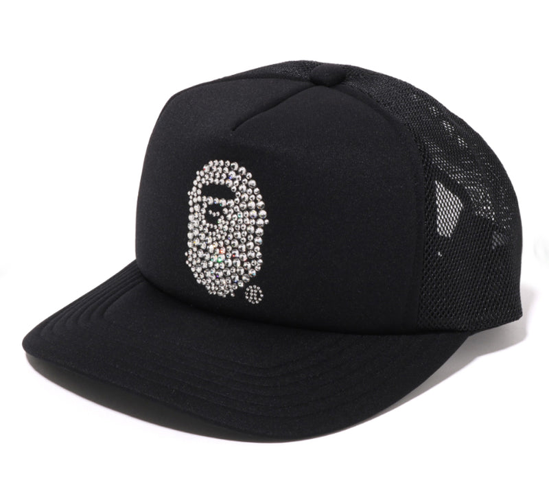 A BATHING APE Ladies' CRYSTAL STONE APE HEAD MESH CAP