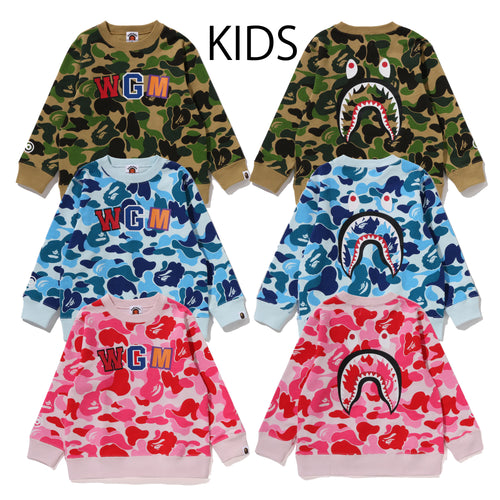 A BATHING APE BAPE KIDS ABC CAMO SHARK CREWNECK SWEAT SHIRT