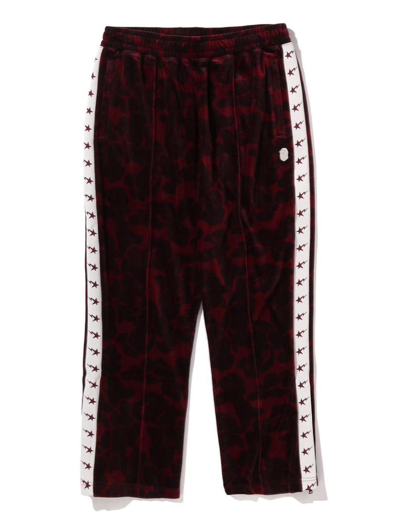 A BATHING APE SOLID CAMO VELOUR METAL ONE POINT RELAXED FIT TRACK PANTS