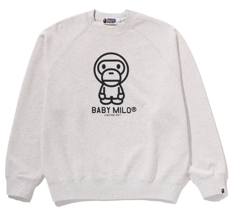 A BATHING APE HEAVY WASH BABY MILO RELAXED FIT CREWNECK SWEAT SHIRT - happyjagabee store