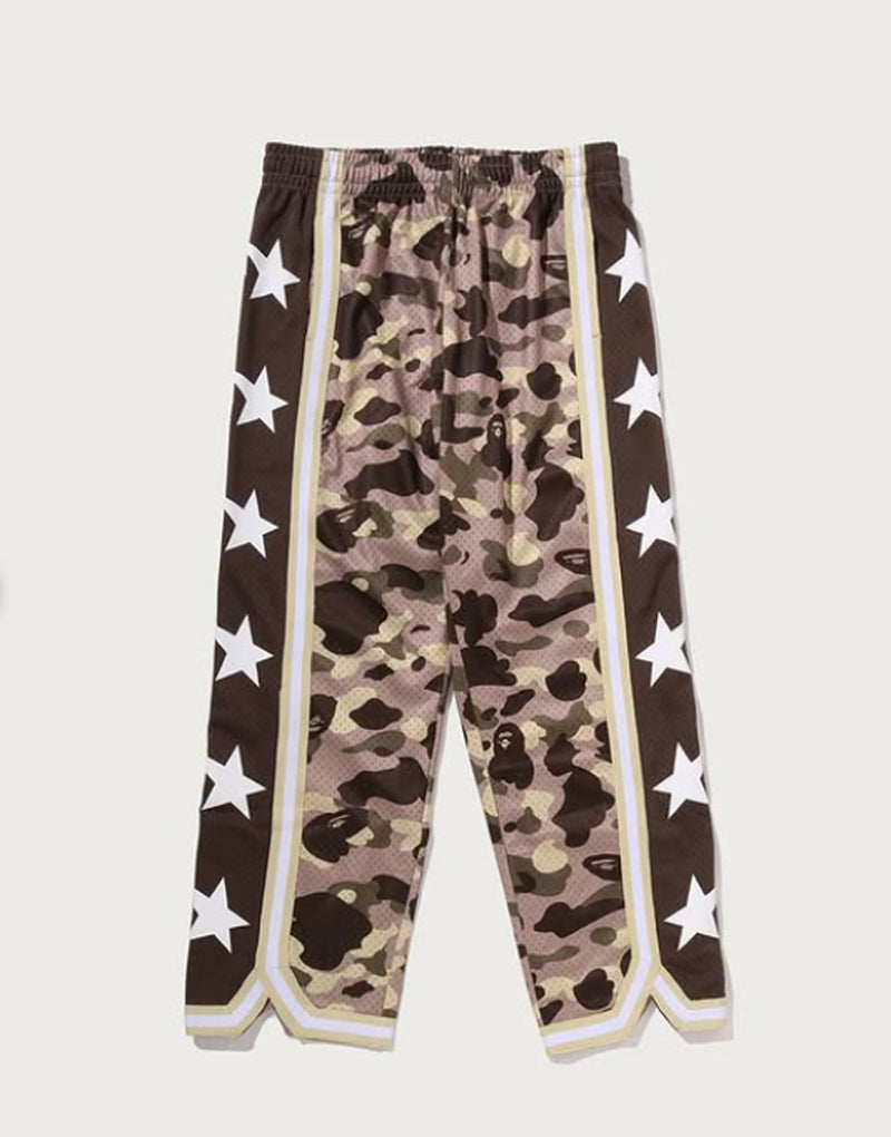 A BATHING APE COLOR CAMO MESH HIGH SPLIT SNAP BUTTON RELAXED FIT PANTS
