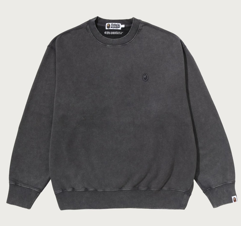 A BATHING APE GARMENT DYED ONE POINT RELAXED FIT CREWNECK SWEAT SHIRT