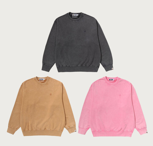 A BATHING APE GARMENT DYED ONE POINT RELAXED FIT CREWNECK SWEAT SHIRT
